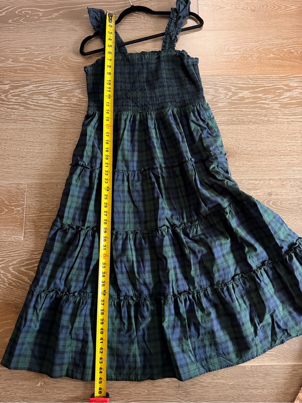 J. Crew Factory Navy & Green Plaid Smocked Tiered Midi Dress - Picture 8 of 9